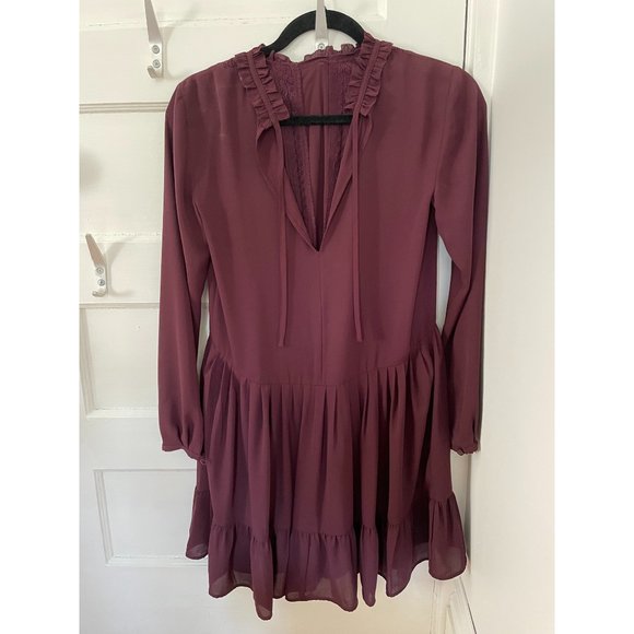Aritzia Sunday Best Raleigh Mini Dress Long Sleeve Burgundy XS - Picture 2 of 5